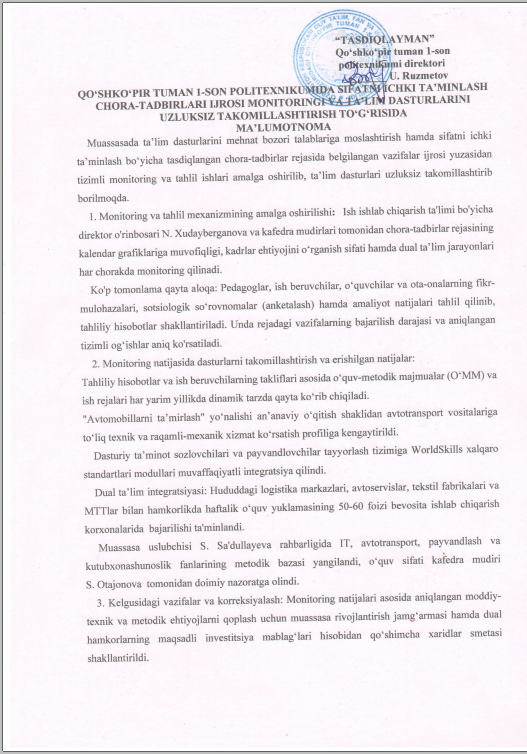 Takomillashtirilgan taʼlim dasturi ma'lumot